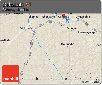 Shaded Relief Map of Oshakati