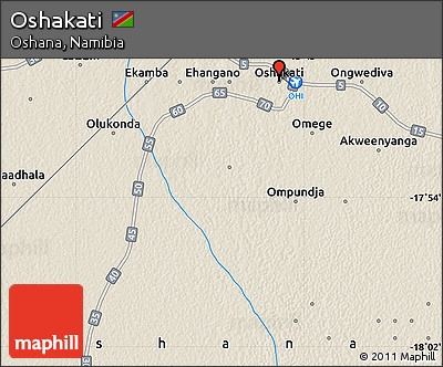Shaded Relief Map of Oshakati