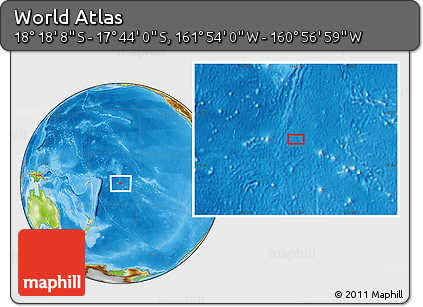 Physical Location Map of the Area around 18° 1' 4" S, 161° 25' 30" W