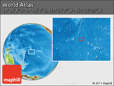 Physical Location Map of the Area around 18° 1' 4" S, 161° 25' 30" W