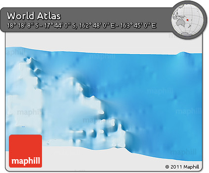 Shaded Relief 3D Map of the Area around 18° 1' 4" S, 163° 16' 30" E