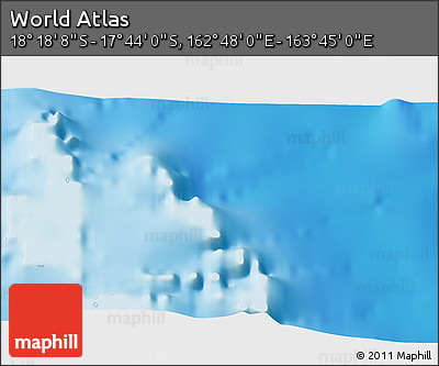 Shaded Relief 3D Map of the Area around 18° 1' 4" S, 163° 16' 30" E