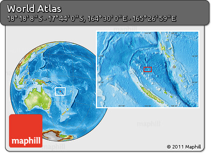 Physical Location Map of the Area around 18° 1' 4" S, 164° 58' 29" E