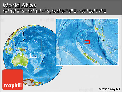 Physical Location Map of the Area around 18° 1' 4" S, 164° 58' 29" E