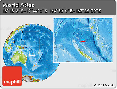 Physical Location Map of the Area around 18° 1' 4" S, 164° 58' 29" E