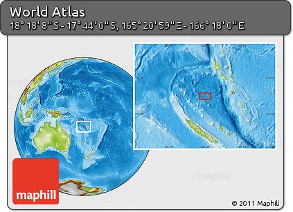 Physical Location Map of the Area around 18° 1' 4" S, 165° 49' 29" E