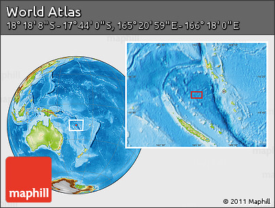 Physical Location Map of the Area around 18° 1' 4" S, 165° 49' 29" E