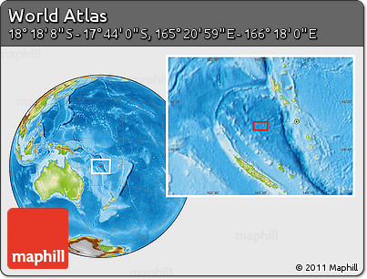 Physical Location Map of the Area around 18° 1' 4" S, 165° 49' 29" E