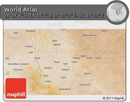 Satellite 3D Map of the Area around 18° 1' 4" S, 16° 13' 30" E