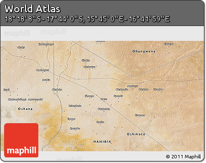 Satellite 3D Map of the Area around 18° 1' 4" S, 16° 13' 30" E