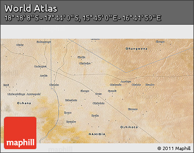 Satellite 3D Map of the Area around 18° 1' 4" S, 16° 13' 30" E