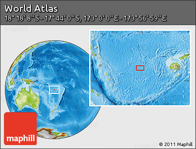 Physical Location Map of the Area around 18° 1' 4" S, 173° 28' 29" E