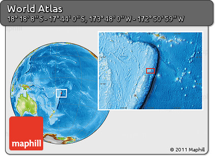 Physical Location Map of the Area around 18° 1' 4" S, 173° 19' 29" W