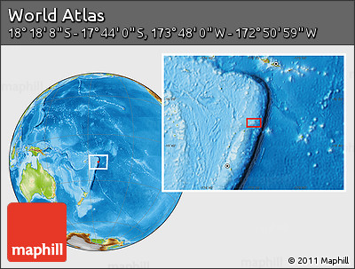 Physical Location Map of the Area around 18° 1' 4" S, 173° 19' 29" W