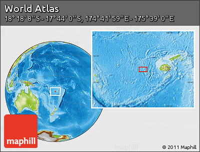 Physical Location Map of the Area around 18° 1' 4" S, 175° 10' 30" E