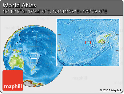 Physical Location Map of the Area around 18° 1' 4" S, 175° 10' 30" E