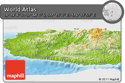 Physical Panoramic Map of the Area around 18° 1' 4" S, 177° 43' 29" E