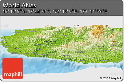 Physical Panoramic Map of the Area around 18° 1' 4" S, 177° 43' 29" E