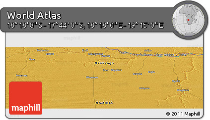 Physical Panoramic Map of the Area around 18° 1' 4" S, 18° 46' 29" E
