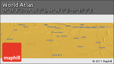 Physical Panoramic Map of the Area around 18° 1' 4" S, 18° 46' 29" E