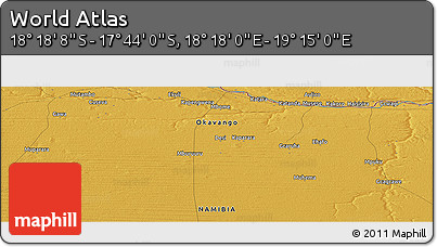 Physical Panoramic Map of the Area around 18° 1' 4" S, 18° 46' 29" E
