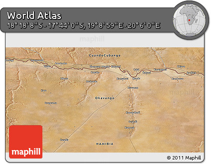 Satellite 3D Map of the Area around 18° 1' 4" S, 19° 37' 30" E
