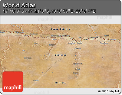Satellite 3D Map of the Area around 18° 1' 4" S, 19° 37' 30" E
