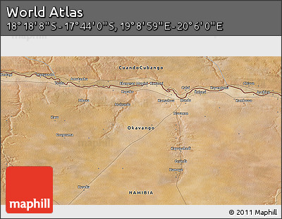 Satellite 3D Map of the Area around 18° 1' 4" S, 19° 37' 30" E