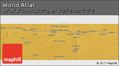 Physical Panoramic Map of the Area around 18° 1' 4" S, 19° 37' 30" E