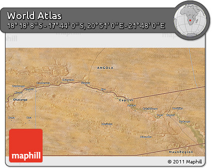 Satellite 3D Map of the Area around 18° 1' 4" S, 21° 19' 30" E