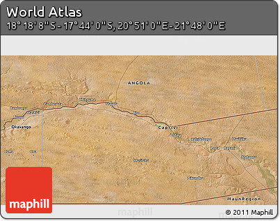 Satellite 3D Map of the Area around 18° 1' 4" S, 21° 19' 30" E