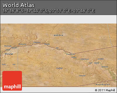 Satellite 3D Map of the Area around 18° 1' 4" S, 21° 19' 30" E