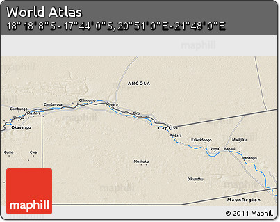 Shaded Relief 3D Map of the Area around 18° 1' 4" S, 21° 19' 30" E