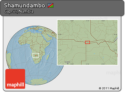 Savanna Style Location Map of Shamundambo, hill shading
