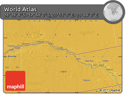 Physical Map of the Area around 18° 1' 4" S, 21° 19' 30" E