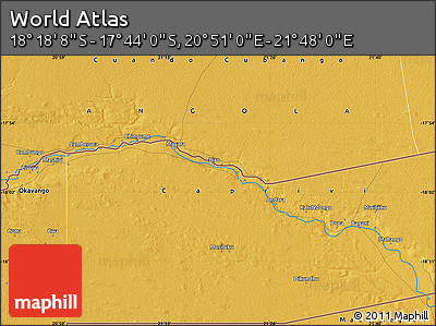 Physical Map of the Area around 18° 1' 4" S, 21° 19' 30" E