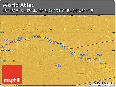 Physical Map of the Area around 18° 1' 4" S, 21° 19' 30" E