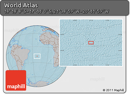 Gray Location Map of the Area around 18° 1' 4" S, 21° 10' 29" W, hill shading