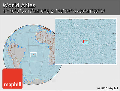 Gray Location Map of the Area around 18° 1' 4" S, 21° 10' 29" W, hill shading