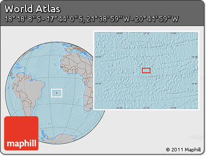 Gray Location Map of the Area around 18° 1' 4" S, 21° 10' 29" W, hill shading