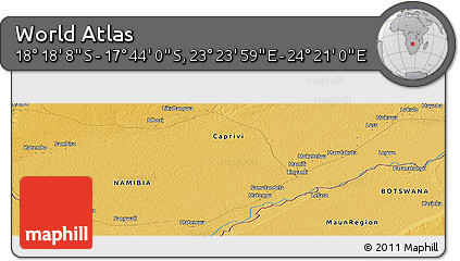 Physical Panoramic Map of the Area around 18° 1' 4" S, 23° 52' 30" E