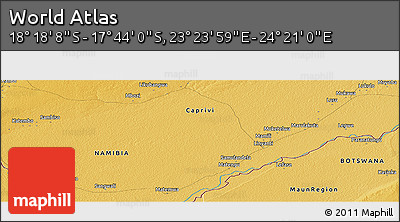Physical Panoramic Map of the Area around 18° 1' 4" S, 23° 52' 30" E