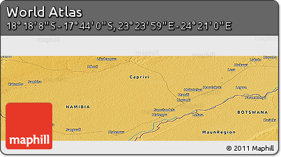 Physical Panoramic Map of the Area around 18° 1' 4" S, 23° 52' 30" E