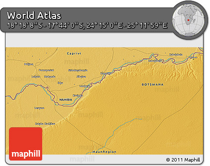 Physical 3D Map of the Area around 18° 1' 4" S, 24° 43' 30" E