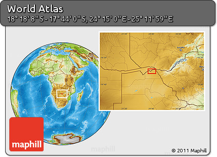 Physical Location Map of the Area around 18° 1' 4" S, 24° 43' 30" E