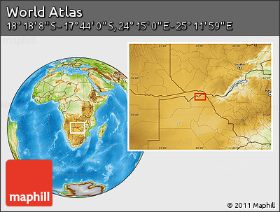 Physical Location Map of the Area around 18° 1' 4" S, 24° 43' 30" E