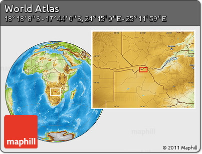 Physical Location Map of the Area around 18° 1' 4" S, 24° 43' 30" E