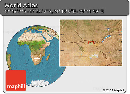 Satellite Location Map of the Area around 18° 1' 4" S, 24° 43' 30" E