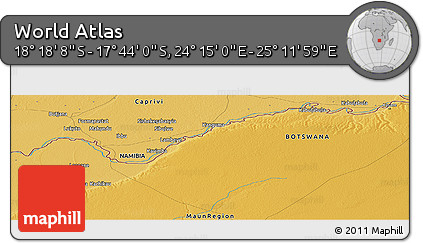 Physical Panoramic Map of the Area around 18° 1' 4" S, 24° 43' 30" E