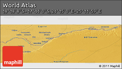 Physical Panoramic Map of the Area around 18° 1' 4" S, 24° 43' 30" E